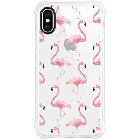 CENTON ELECTRONICS OTM Essentials iPhone X Clear Rugged Edge Phone Case, Flamingo Allover